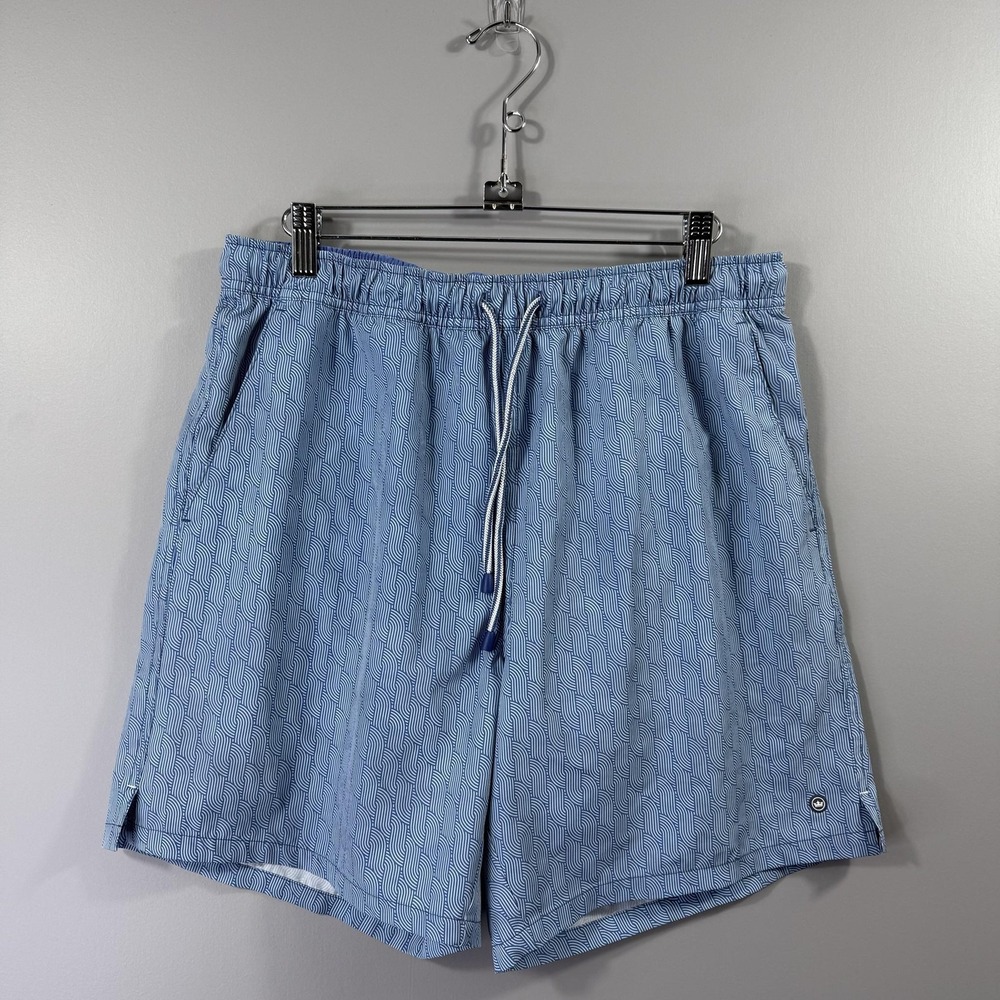 Peter Millar Shorts Mens Medium Blue Geometric Swim Trunks Lined Stretch Elastic